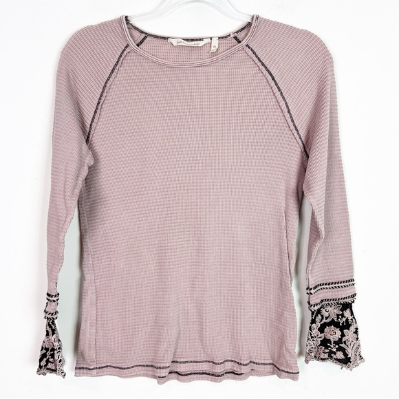 SOFT SURROUNDINGS PINK WAFFLE KNIT CONTRAST CUFF RAGLAN SLEEVE SHIRT SZ XS - Picture 1 of 5